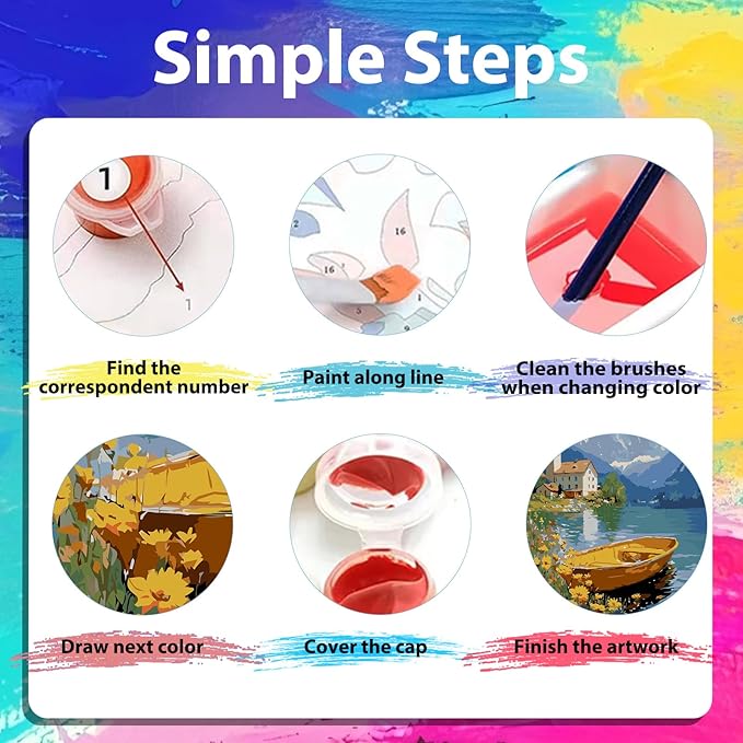 xcemhil Boat Paint by Numbers Kit for Adults Beginner, Boat Paint by Numbers for Adult, Acrylic Paint by Number Kits Suitable for Home Wall Art Decor Gifts - 16x20 Inch