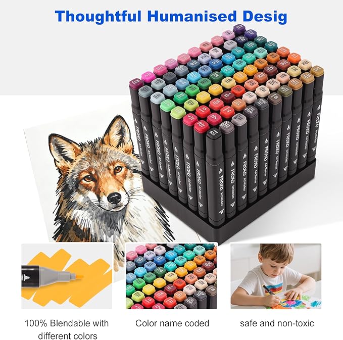 FROKO Alcohol Markers, 100 Colors Dual Tip Art Marker,Coloring Marker, markers for adult coloring books no bleeding