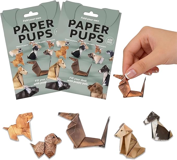 2PCS DIY Paper Dogs Kit,50 Sheets Cute Origami Dogs,3D Handmade,Fun Creative Art Project,Origami Paper Activity for Kids & Adults, Desk Decor and Gift for Pet Lovers