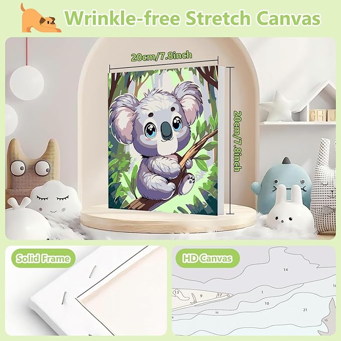 Reivworl Paint by Numbers Kit for Kids with Frame and Easel, Koala Paint by Number for Kids Age 6-8-12, Acrylic Paint by Numbers for Gifts and Home Decor (8X8inch)