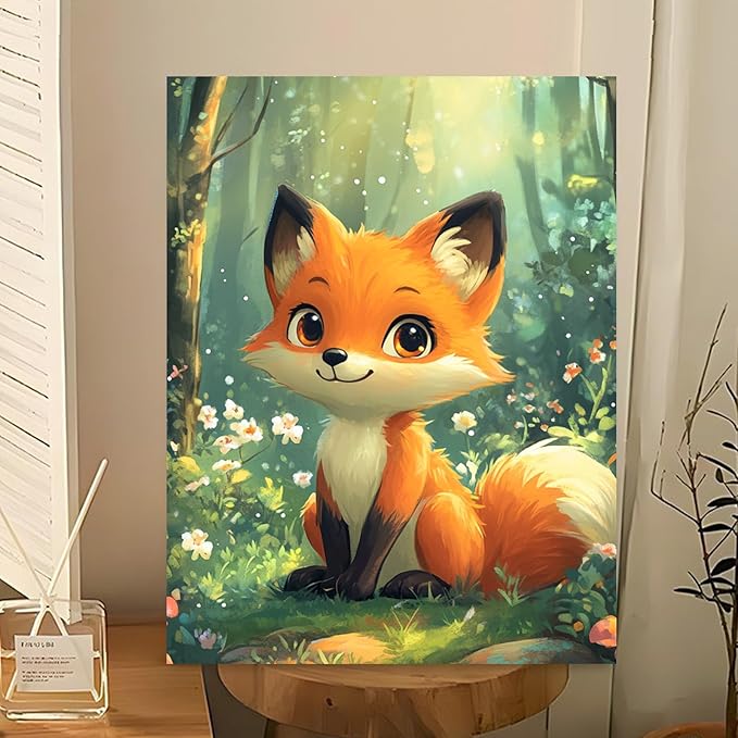 Reivworl Paint by Numbers Kit for Kids - with Frame and Easel, Fox Paint by Number Kids Age 6-8-12 Boys Girls, Paint by Numbers for Gifts and Decor (9.5X12Inch)