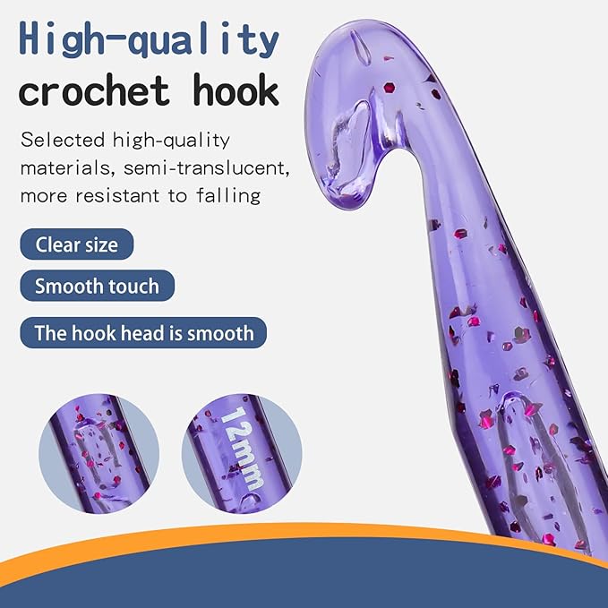 12 mm Crochet Hook, Large Crochet Hooks for Chunky Yarn Ergonomic Knitting Needles Crochet Needle for Beginners and Crocheting Yarn (Purple)