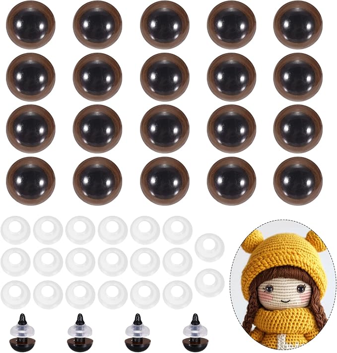 PATIKIL 10mm Safety Eyes, 20Pcs Realistic Doll Crocheting Safety Eyes with Washers for Decor Crochet Accessories Dolls Craft Halloween, Brown