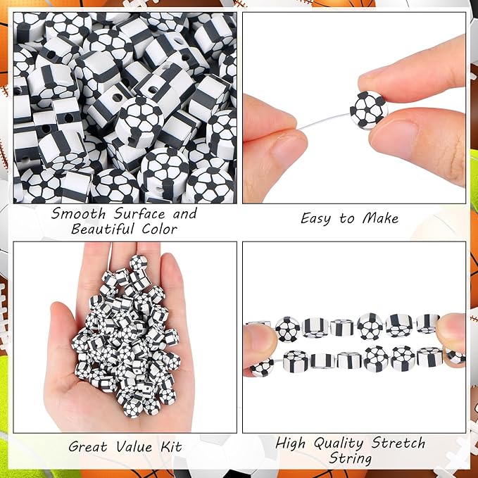 EVERMARKET 100pcs Soccer Beads Polymer Clay Football Softball Beads Charms Soccer Ball Spacer DIY Sports Bead for Necklace Bracelet Handmade Jewelry Making Accessories Supplies