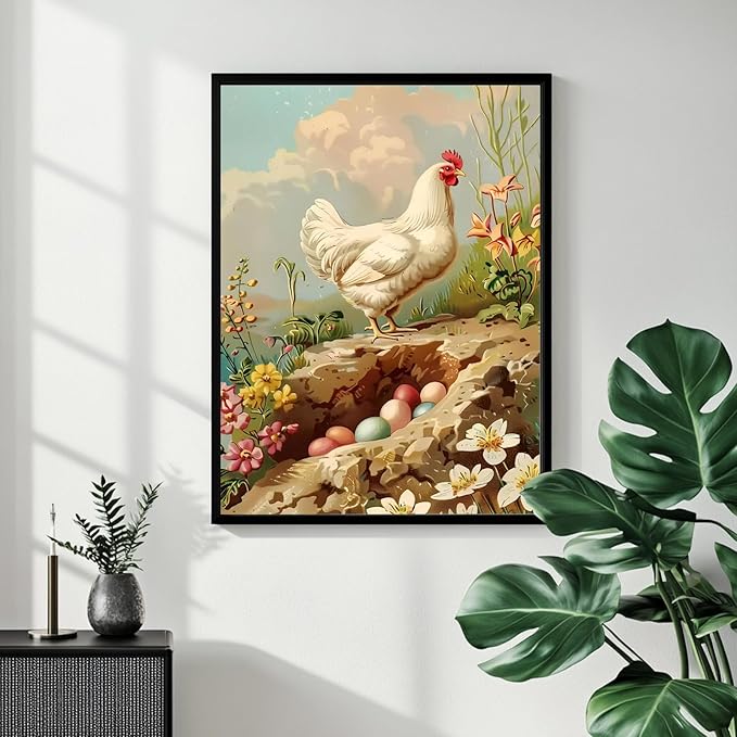Mandun Easter Chicken Paint by Numbers for Adult, Easter Chicken Paint by Numbers Kit for Adults Beginners, DIY Acrylic Painting on Canvas for Home Wall Art Decor Gift 16x20Inch