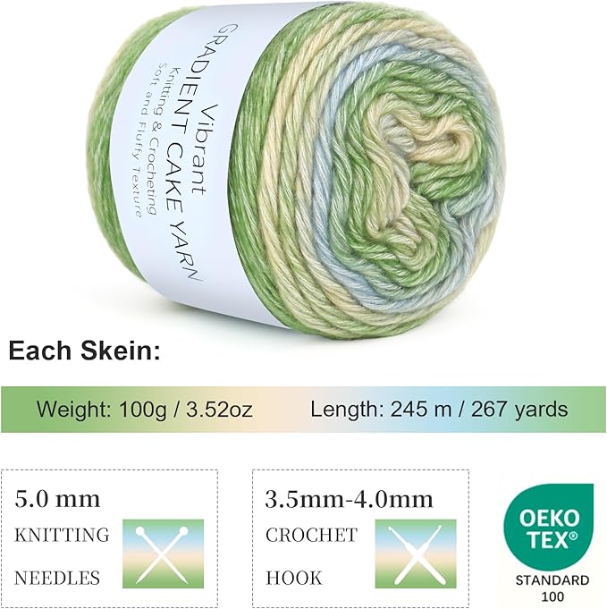 Aeelike Gradient Yarn for Crocheting, Soft Ombré Fairyland Yarn # 3 Light Weight with Vibrant Colors 6 x 100g (3.52 oz) 245m (267 Yards) for DIY Making Colorful Blanket Scarves Hat, Green Gradient