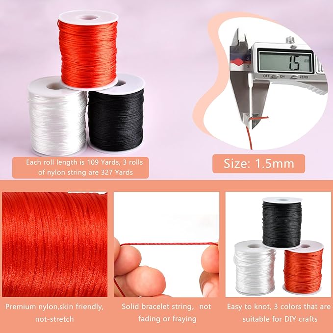 Worldity Paracord Bracelet Making Kit, Wooden Paracord Jig with 3 Rolls Nylon String and 2 Clamp, DIY Bracelet Maker for Paracords, Ideal for Crafters, Men, Women(Black, White, Red)