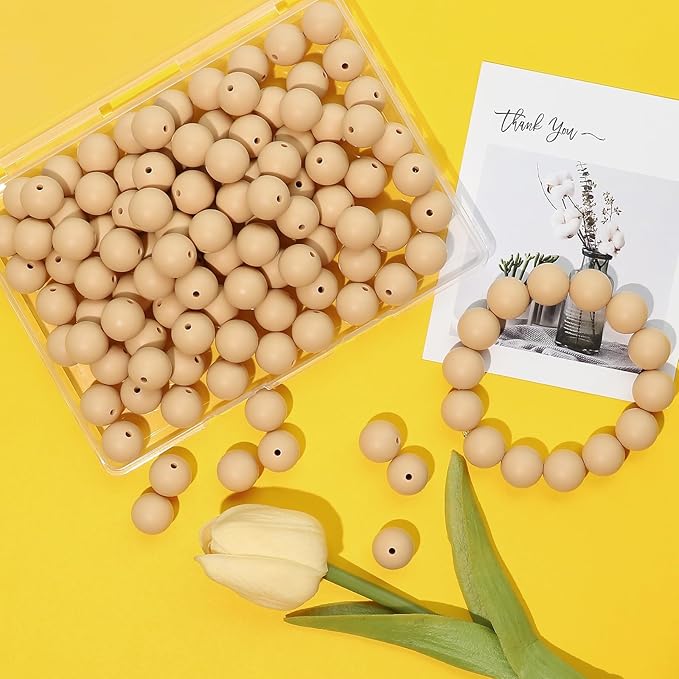 120pcs 15mm Bulk Silicone Beads for Pens, Keychains, Necklaces and Bracelets Making,Assorted Rubber Beads Set (Oatmeal Color)