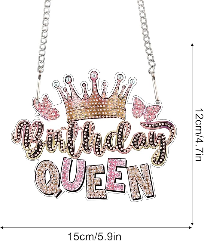 AiYuanzsh Birthday Queen Diamond Painting Hanging Sign – 5D DIY Diamond Art Kit with Crystal Rhinestones, Wall Door Window Decoration, Gift for Women or Adults