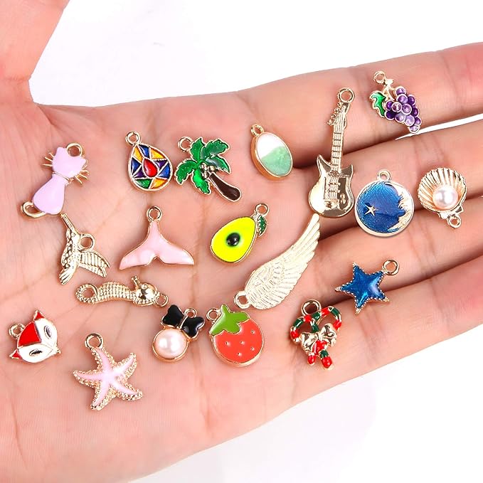 SANNIX 350Pcs Bracelet Charms Jewelry Making Charms Assorted Gold Plated Enamel Pendants for DIY Necklace Bracelet Earring Craft Supplies