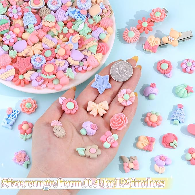 100PCS Macaroon Flower Slime Charms Cute Flatback Resin Charms for Slime, Kawaii Random Decoden Charm for Embellishments Phone Junk Case Charms Bulk,Hairpins Scrapbooking Crafting DIY Decor