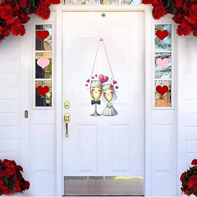 Valentine's Day Diamond Art Hanging Ornaments Kits for Adults, Diamond Painting Pendant Kits, DIY Acrylic 5D Special Shaped Crystal Gem Art Painting Ornament for Home Wall Decor Gift 8x8 Inch