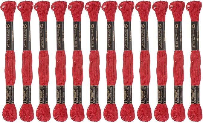 HARFINGTON 12 Skeins Embroidery Floss 8m Each Egyptian Long Fiber Cotton Cross Stitch Thread 26S/2x6 for Embroidery Projects Bracelet, Red