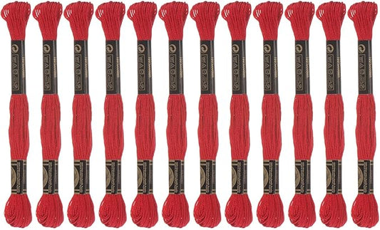 HARFINGTON 12 Skeins Embroidery Floss 8m Each Egyptian Long Fiber Cotton Cross Stitch Thread 26S/2x6 for Embroidery Projects Bracelet, Red