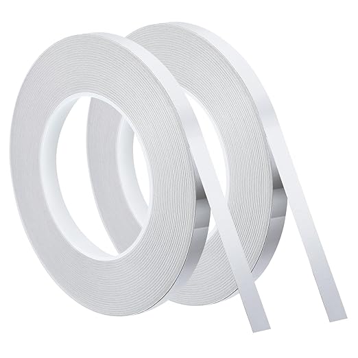 uxcell Metallic Tape, 0.39 in x 164 ft Self Adhesive Metalized Polyester Film Tape Waterproof Shiny Washi Tape for Walls Graphic Arts Gifts Wrapping Crafts Decoration, Gloss Silver, 2 Pcs