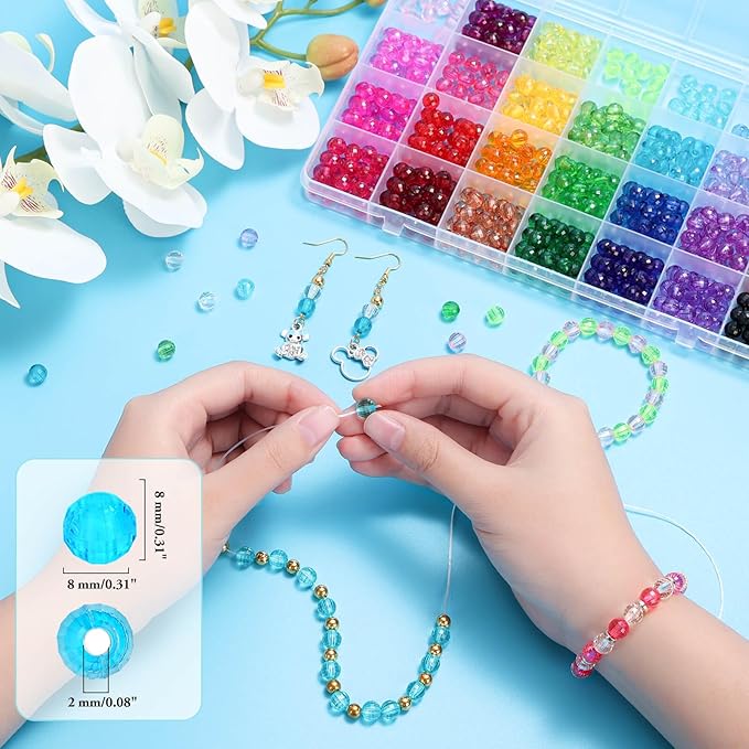 Paxcoo 700 Pcs Crystal Acrylic Beads Faceted Bicone Gem Beads for Jewelry Making (8 MM)