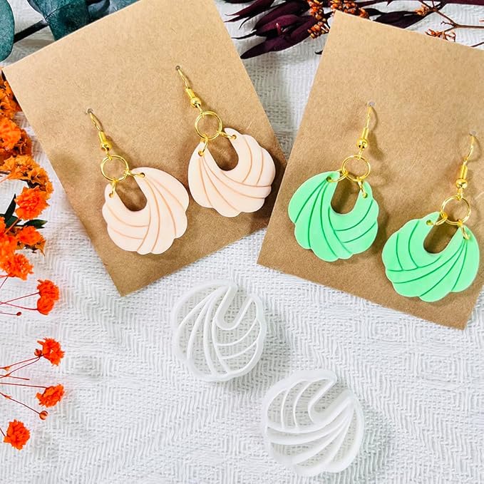 Xaekicr Polymer Clay Cutters – 2PCS Shell Swirl & Abstract Arch Clay Cutters for Polymer Clay Jewelry, Clay Tools and Earring Cutters for DIY Crafts and Earring Kit