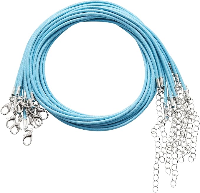 10 Pcs 2.0mm Leather Necklace Cords with Clasp,Waxed Cords,Necklace Ropes for Pendants and Jewelry Making(Turquoise)