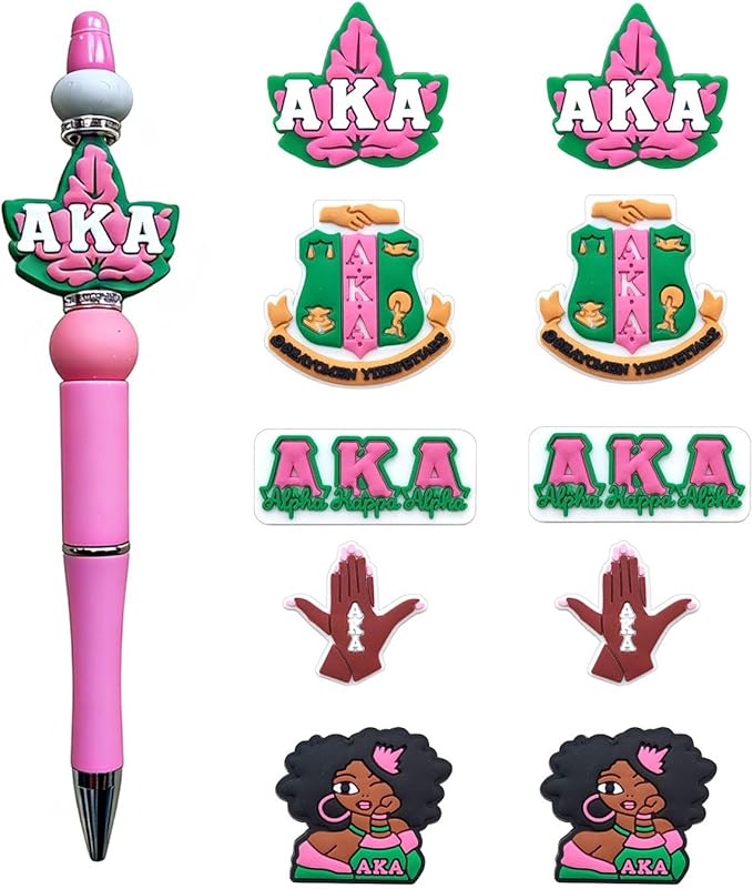 AKA Sorority Themed Silicone Focal Beads Bulk for DIY Keychain Lanyard Pens Making Rubber Beads Kit Supplies (AKA)