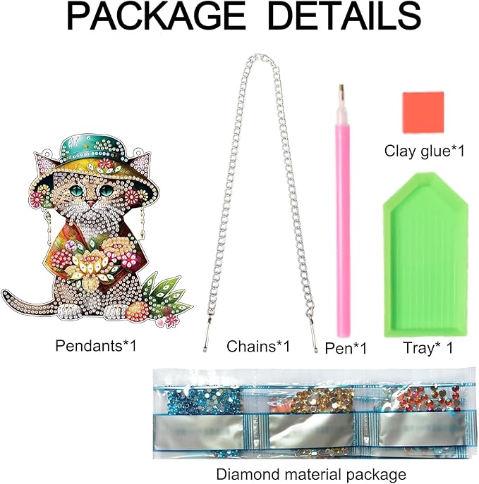 AiYuanzsh 5D Animal Cat Diamond Painting Kits Hanging Pendants Wall Art Point Drill Crystal Diamond Art Window Pendants Home Garden Wall Door Birthday Easter Day Festival Gifts