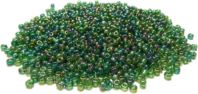 Perlin Glass Seed Beads 4mm 6/0 Round 1100pcs Mini Small Pony Spacer Beads Kit for Jewelry Making Earrings Bracelets Pendants Waist DIY Handmade (Green AB Transparent)