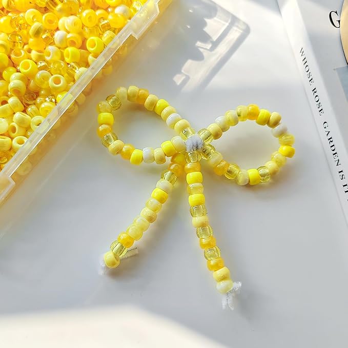 plastic pony beads for jewelry making, 1200 pieces, multi-color, 0.35 x 0.22 inch, diy craft beads for bracelets and hair braids (lemon)