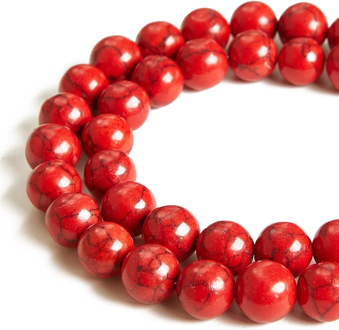100pcs 8mm red turquoise beads natural gemstone beads round loose beads for jewelry making