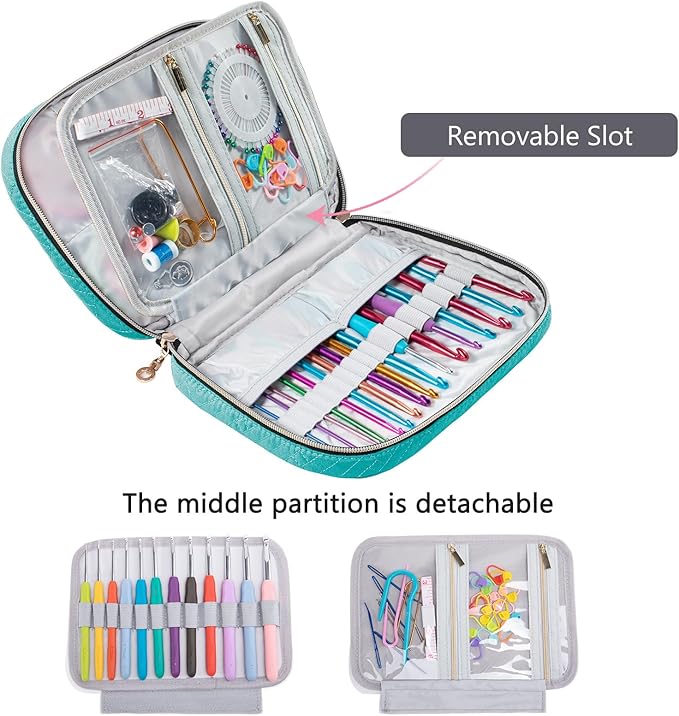 Crochet Hook Case Empty - Quilted Crochet Organizer Case- Crochet Hook Holder for Circular Knitting Needles, Crochet Hooks (up to 8") Knitting & Crochet Supplies - Knitting Accessories