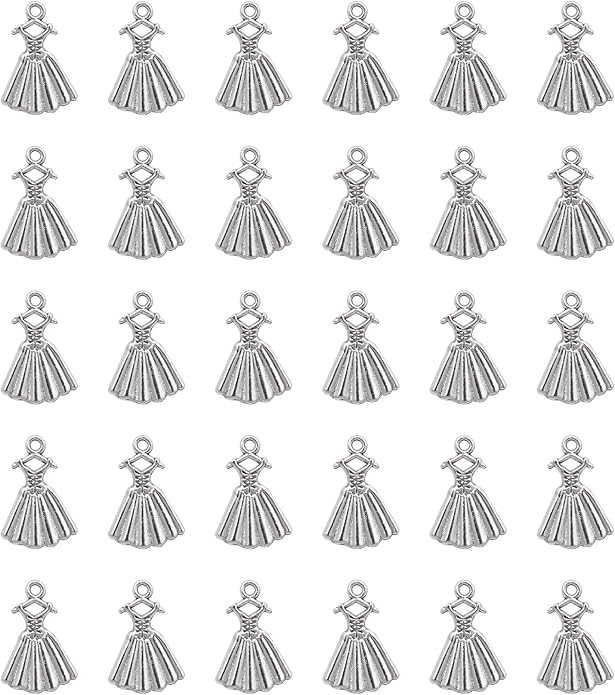 50 Pcs Mini Dress Charms 2 x 1.3 cm Metal Cute Pendants Accessories for Jewelry Making Finding Kits Earring Bookmark Scrapbooking Decoration Supplies