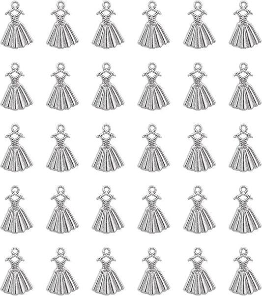 50 Pcs Mini Dress Charms 2 x 1.3 cm Metal Cute Pendants Accessories for Jewelry Making Finding Kits Earring Bookmark Scrapbooking Decoration Supplies