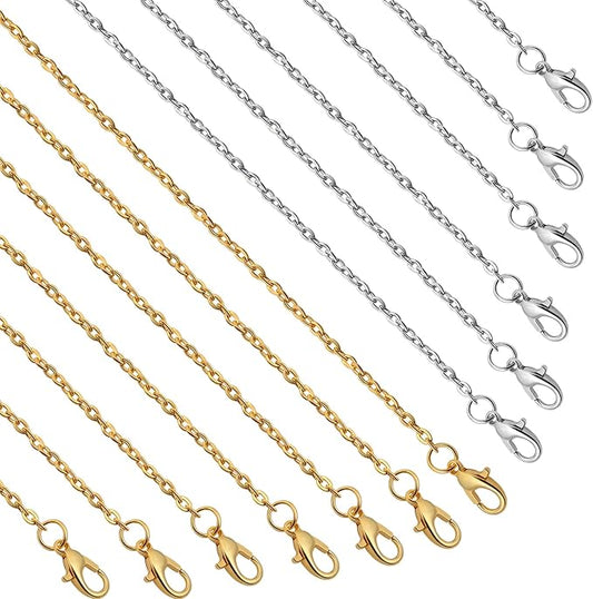 lemonkey 24 pack necklace chains bulk,gold and silver plated diy cable link chains for jewelry making 16 inches