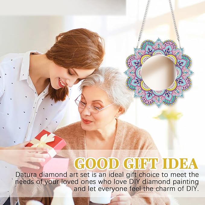 DIY Diamond Painting Mirror for Adults DIY Special Shaped Crystal Diamond Painting Kit Mandala Mirror Makeup Mirror Christmas Halloween Birthday Gifts Art Crafts Home Decor (Pink-Blue)