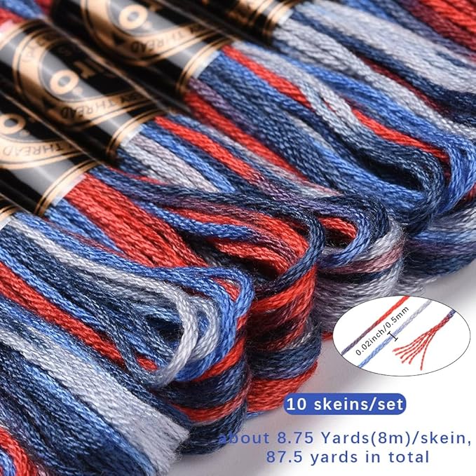 10 Skeins 87.5 Yards 6 Ply Variegated Royal Blue Cross Stitch Floss Segment Embroidery Thread Gradient Friendship Bracelet String Yarn Bulk for Sewing Making Jewelry Needlecraft Knitting