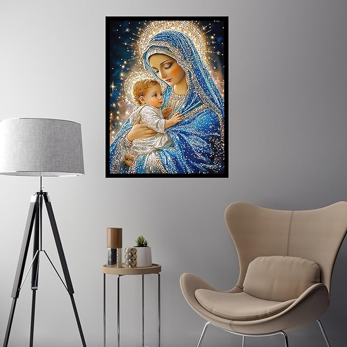 CHWGLFGG 5D Diamond Art Kits for Adults Beginners, Virgin Mary Diamond Painting Kits, DIY Full Round Drill Paint by Diamonds Dot Gem Art for Adults, Home Wall Decor 12x 16 Inch