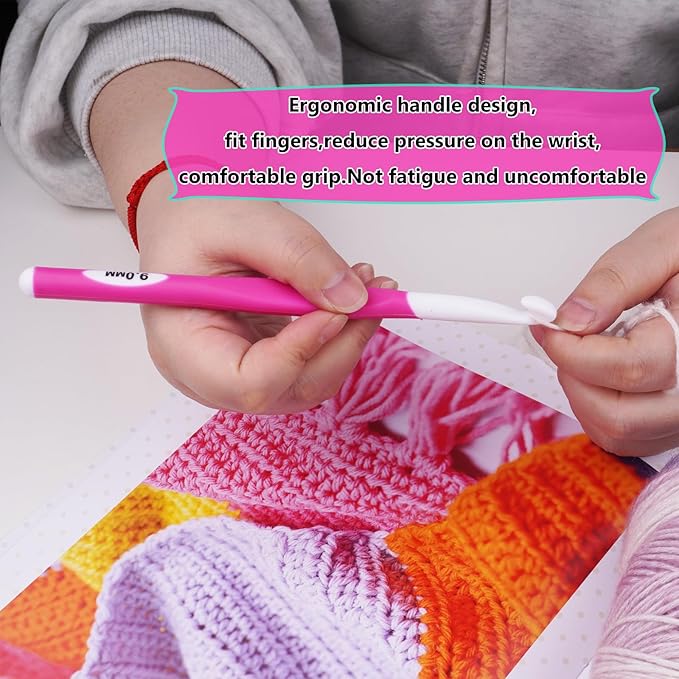 Hobekoee 9mm Large Crochet Hook,Big Crochet Hooks for Chunky Yarn,Extra Long Crochet Hooks with Soft Ergonomic Handle for Crocheting Yarn,Wool Roving