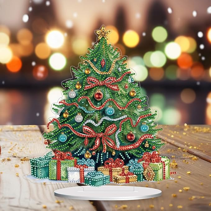 LAKEQUILL Christmas Tree Desktop Diamond Art Kit for Adults Christmas,DIY Stand Up Double Sided Special Shaped Diamond Art Desktop Ornaments for Home Office （ Christmas Tree）