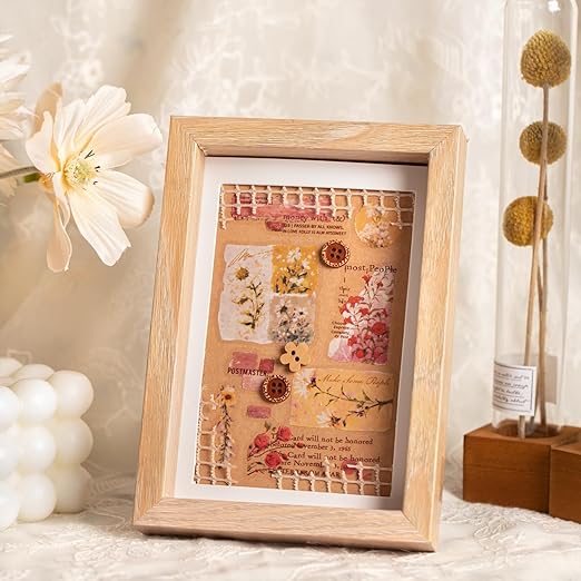 6 Rolls Floral Pre-Cut PET Sticker Tape Set, 1.97in x 78.7in Each, Vintage Botanicals & Script for Scrapbook Journals, Planners, DIY Décor