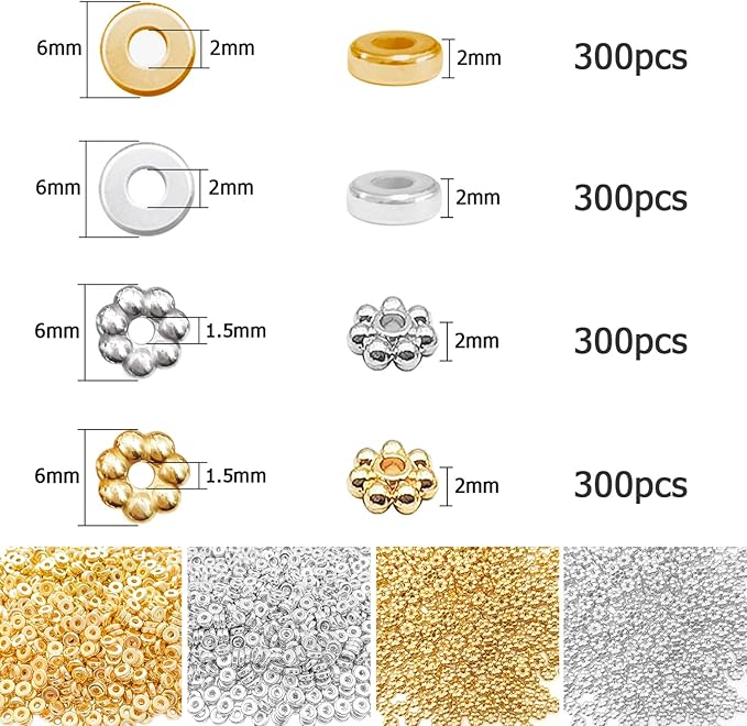 ZSFLZS 6mm Clay Beads for Bracelet Making Kit,Heishi Polymer Flat Disc Spacer Bead for Jewelry Making,Clays Beads for Bracelets for Jewelry Making,Gold Silver Bead (1200pcs Silver & Gold Beads)