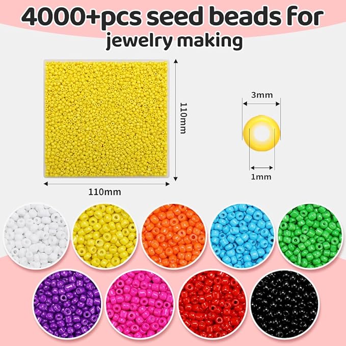 IOOLEEM Yellow Seed Beads - 4000+ pcs 3mm Glass Beads for Jewelry Making, Bracelets