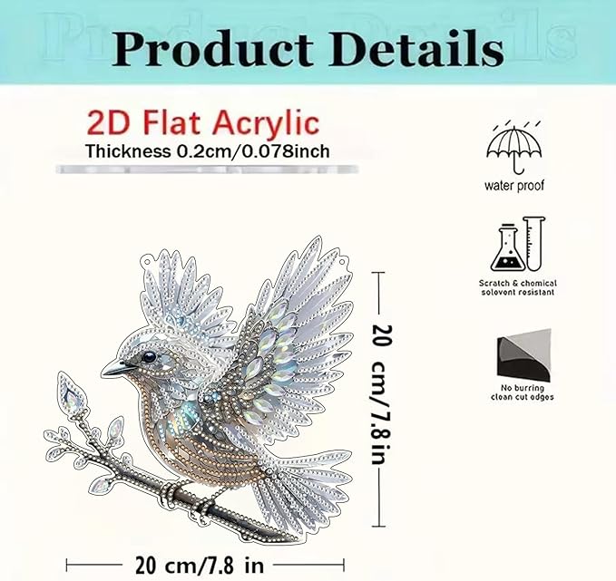 ARPADAMO Hanging Diamonds Art kit for Adult,DIY Bird Pendant Diamonds Painting Art Kit, 7.8x7.8 inch Acrylic Diamonds Painting Board Kit Ornament, Special Crystal Diamond Hanging Ornament