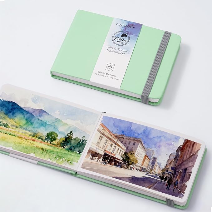 Watercolor Journal, Fuumuui 4"x6" Watercolor Sketchbook with 24 Sheets 140 LB (300 GSM) Cotton Paper for Painting, Drawing, Art Journaling, Sketchbook As Travel Notebook