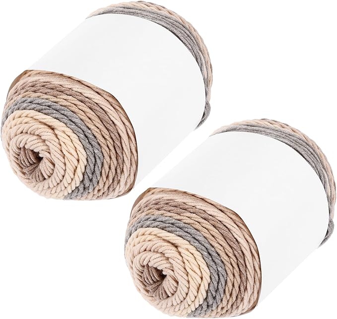 MECCANIXITY Cotton Acrylic Yarn for Crocheting, 422 Yard 5 Ply Soft Gradient Yarn Acrylic 45% Cotton 55% Used for DIY Knitting Blankets Scarves(2 Packx100g,Gray,Brown,Beige)