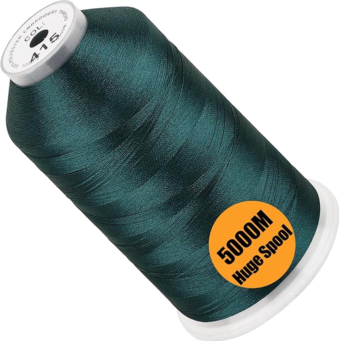 New brothread - Single Huge Spool 5000M Each Polyester Embroidery Machine Thread 40WT for Commercial and Domestic Machines - Peacock Blue