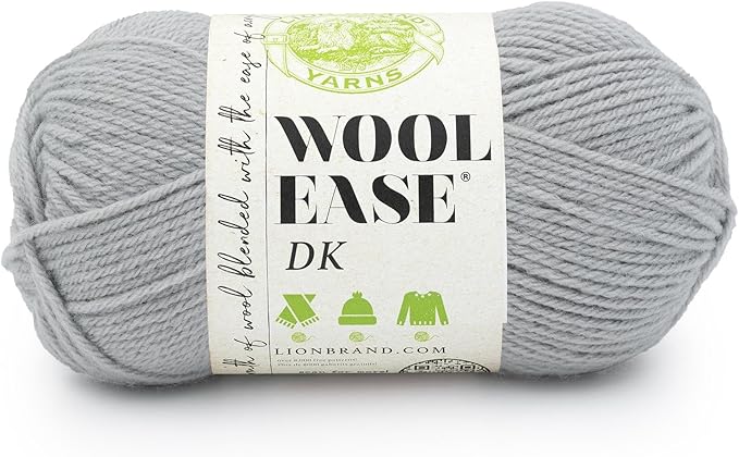 Lion Brand Yarn, Acrylic Wool Blend Wool-Ease DK Yarn for Knitting, Crocheting, and Crafts, Quiet Grey, 1 Pack