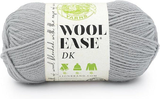 Lion Brand Yarn, Acrylic Wool Blend Wool-Ease DK Yarn for Knitting, Crocheting, and Crafts, Quiet Grey, 1 Pack