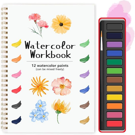TLM Beginner Watercolor Painting Kit, Multi Theme with 12-Color Palette & 1 Brushes, Premium Bleed-Resistant Paper Art Set, Easy-to-Learn Painting Kit for Creative Exploration & Gifting