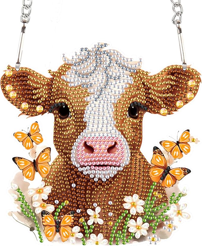 AiYuanzsh Cow Diamond Art Kits for Adults Hanging Pendant, Animal Diamond Painting Hanging Sign, DIY Special Shaped Crystal Diamond Art Ornament for Home Decor Gift