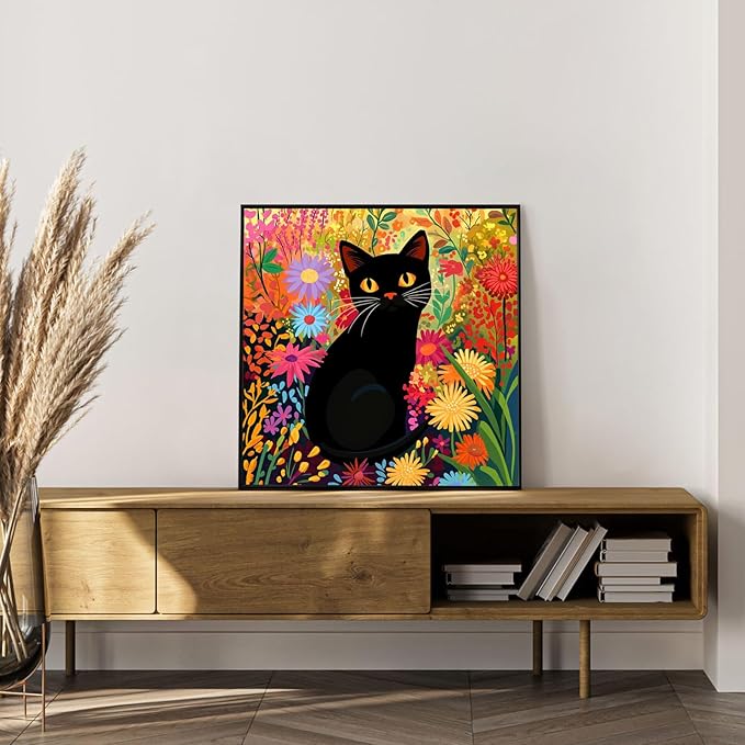 Okarina Framed Paint by Numbers Kit for Adults Beginner Cat, Adult Paint by Number Kits on Canvas Framed, DIY Acrylic Oil Painting by Numbers with Frame, Flower for Home Decor Gift 10 X 10 Inch