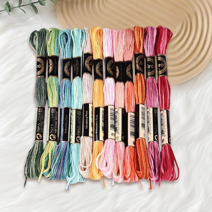 12 Skeins 105 Yards Colorful Cross Stitch Floss Embroidery Thread 6 Ply Variegated Friendship String Polyester Threads Bulk for Sewing Making Bracelets Clothes Stitching Decor Crafts DIY