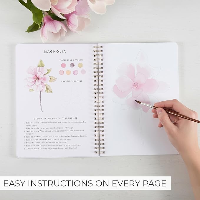 Beautiful Watercolor Workbook for Beginners - Relaxing & Easy to Paint Water Coloring Book with Floral Designs on Premium Paper - Perfect for Gifting to Spark Creativity & Joy for Adults